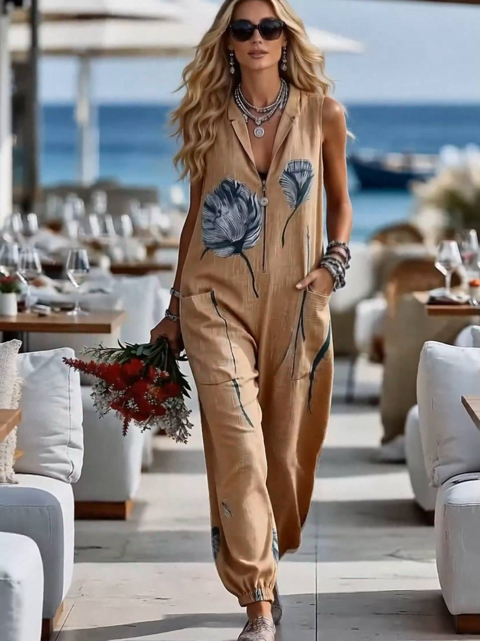 Lapel Printed Jumpsuit