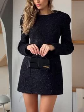 Elegant Puff-sleeve Tweed Mini Dress