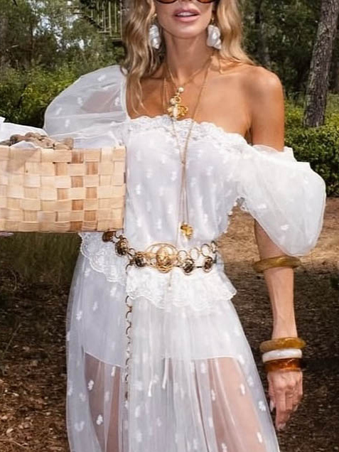 Elegant Polka Dot Square Neck Top & Pants Two-Piece Set