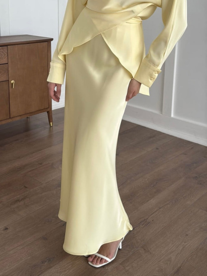 Elegant Draped Satin Mermaid Maxi Skirt