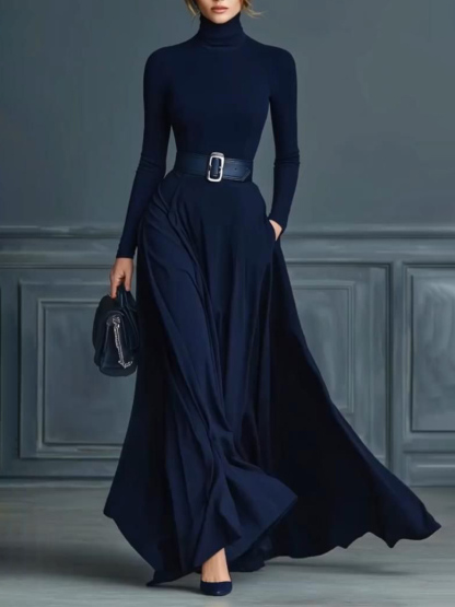 Minimalist High-neck Long-sleeved Maxi Dress
