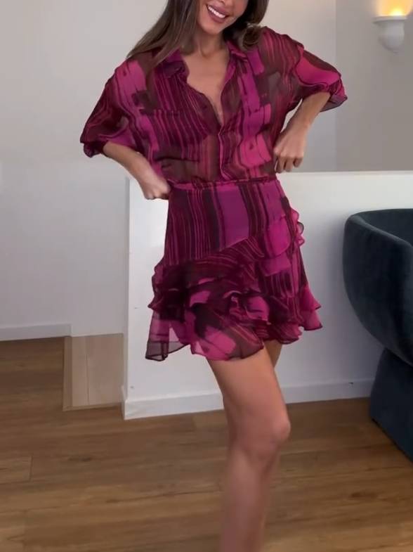 Unique Print Shirt and Ruffled Skirt Set