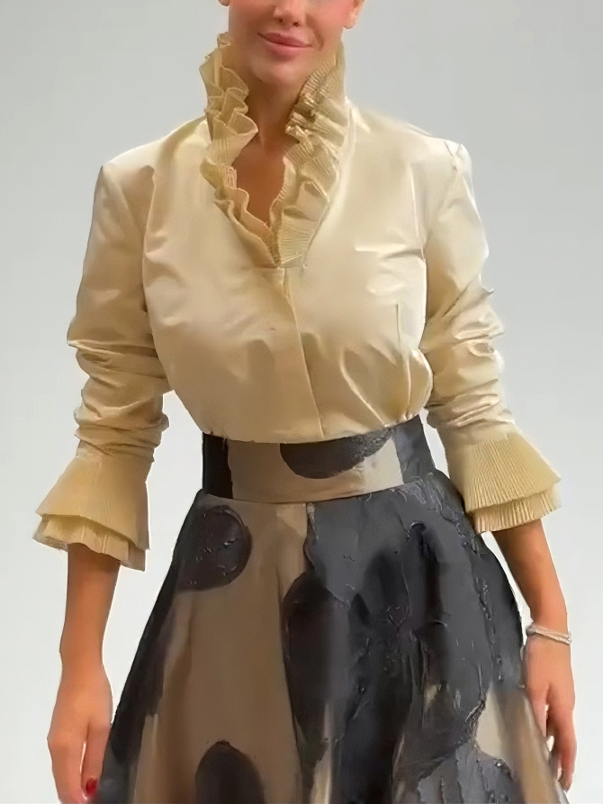 Elegant Satin Ruffled Top Two-piece Set