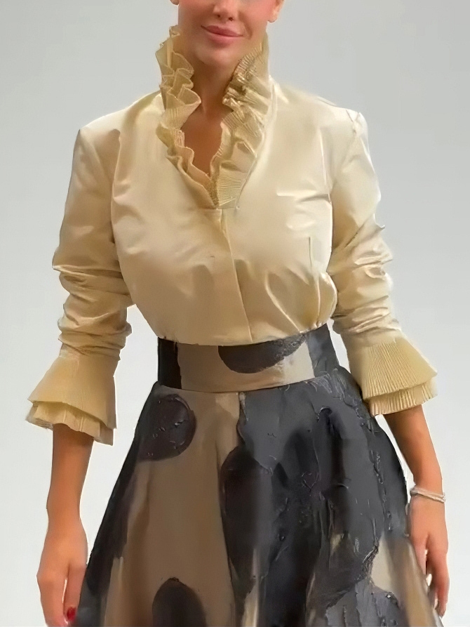 Elegant Satin Ruffled Top Two-piece Set