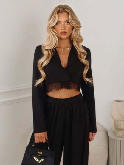 Elegant Cropped Blazer And Draped Harem Pants Two-Piece Set
