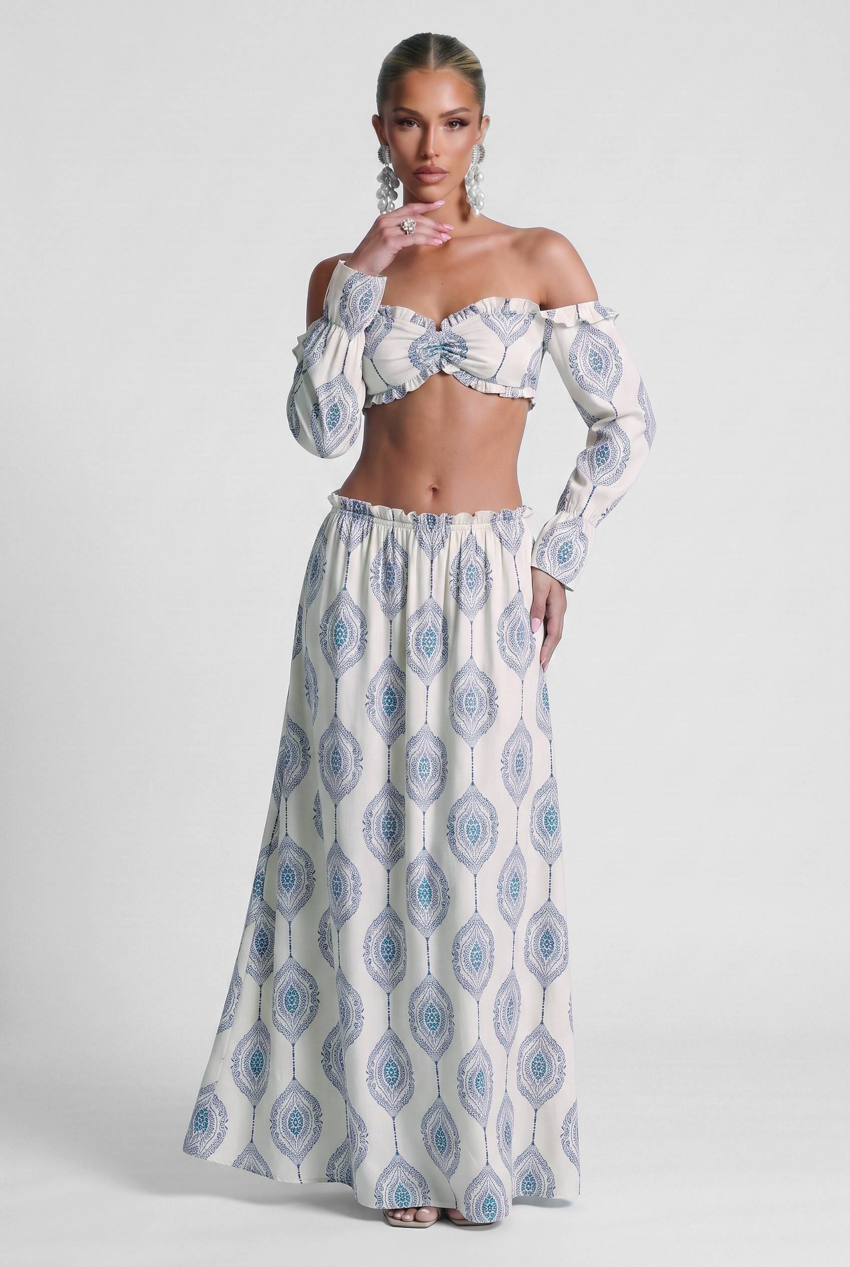 Paisley Print Strapless Top And Dress Set-Bohemian Summer Beach Holiday Set