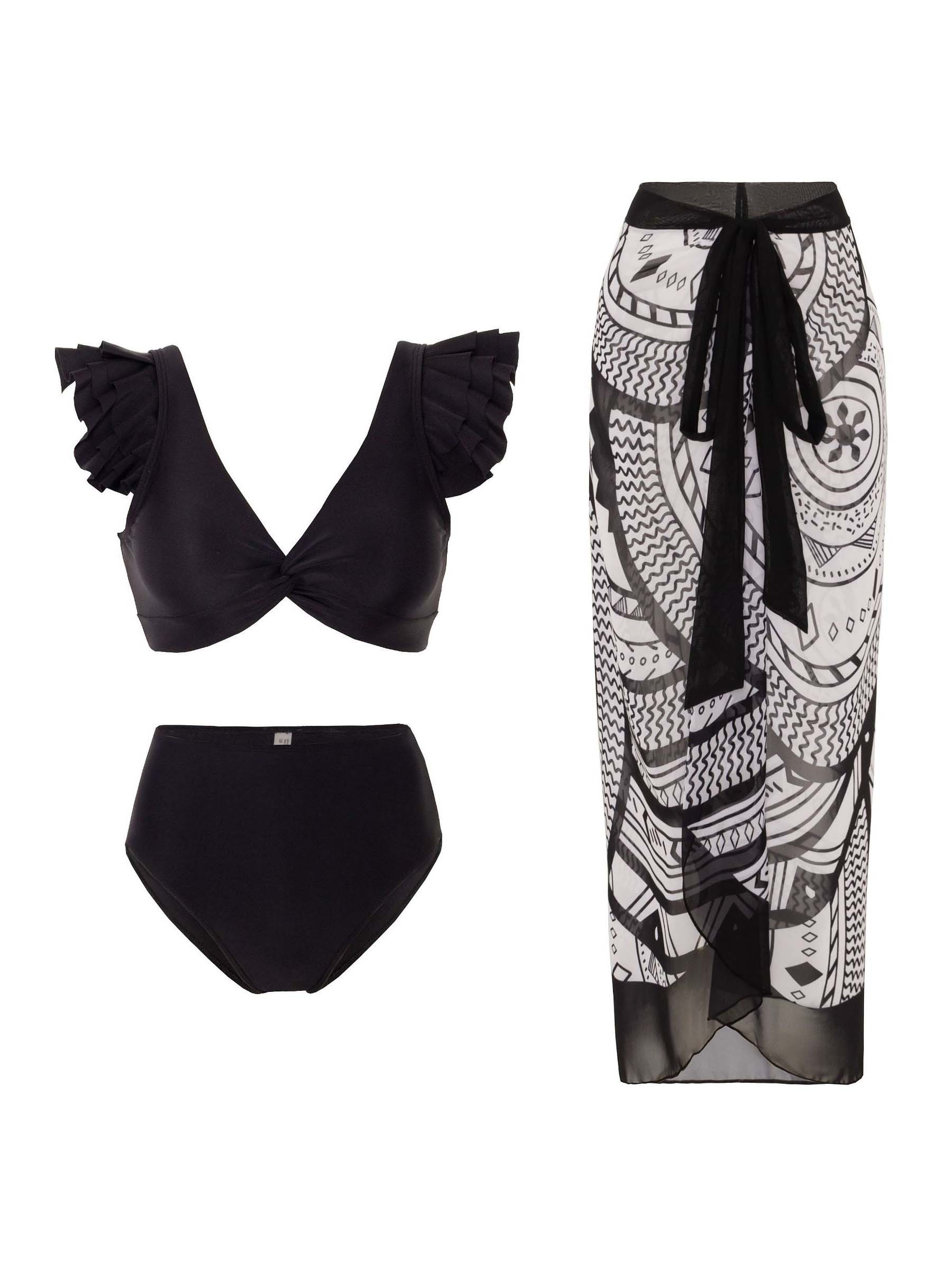 Exquisite Printed Lace Straps Three-piece Swimsuit