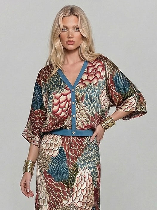 Retro Scale Print Satin Printed Skirt