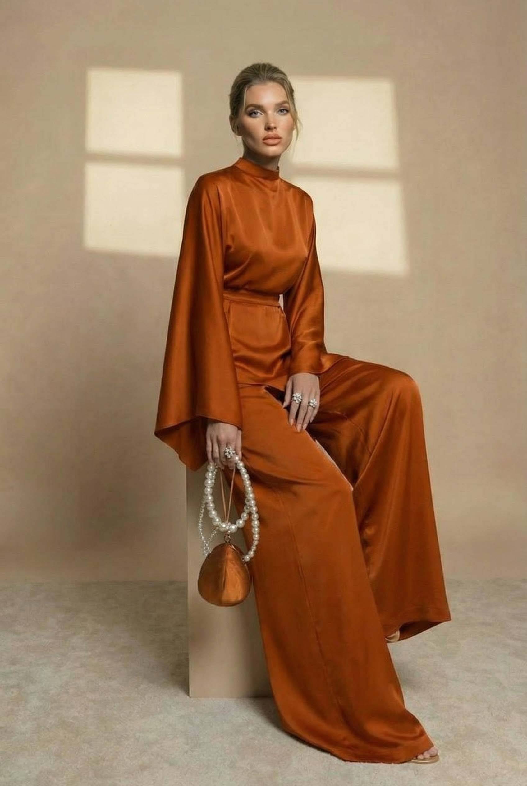 Irregular Shirt And Wide Leg Pants Set