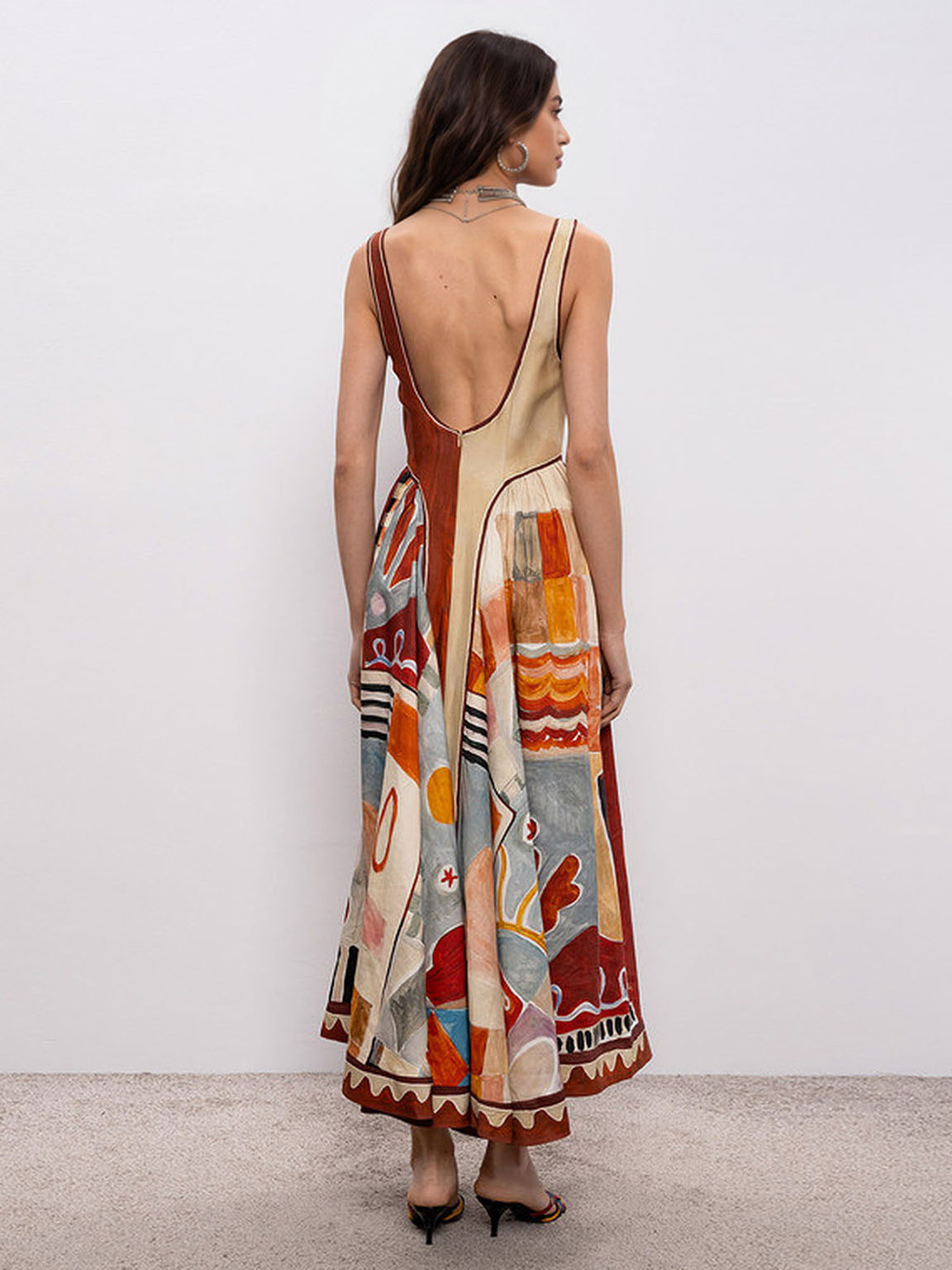 Unique Artistic Abstract Print Midi Dress