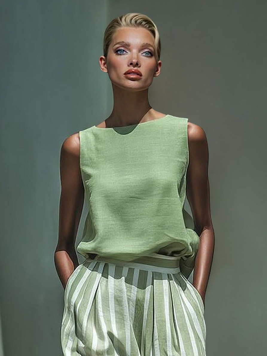 Casual Striped Two-Piece Set With Wide-Leg Pants