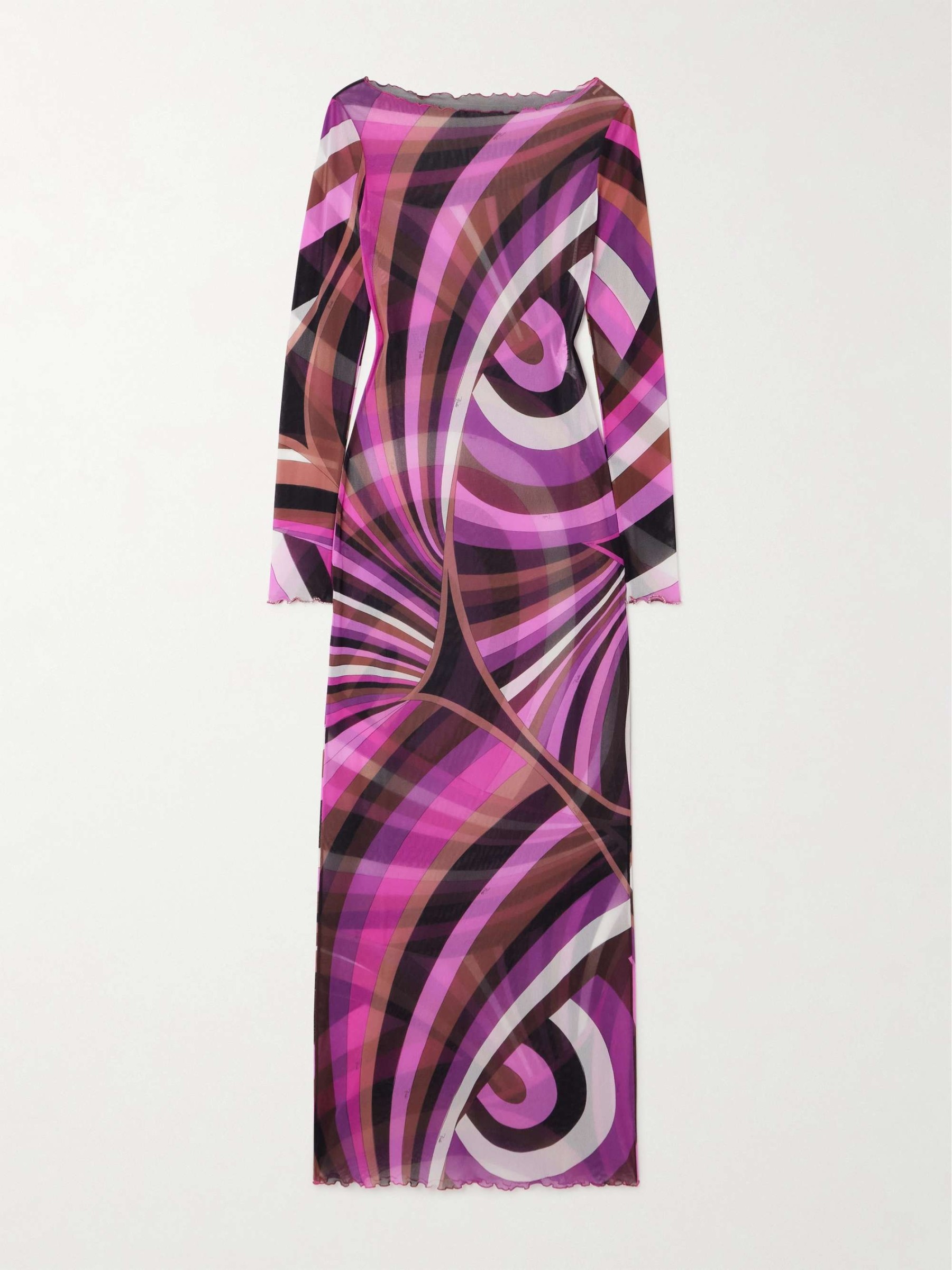 Retro Abstract Mesh Print Sheer Maxi Dress