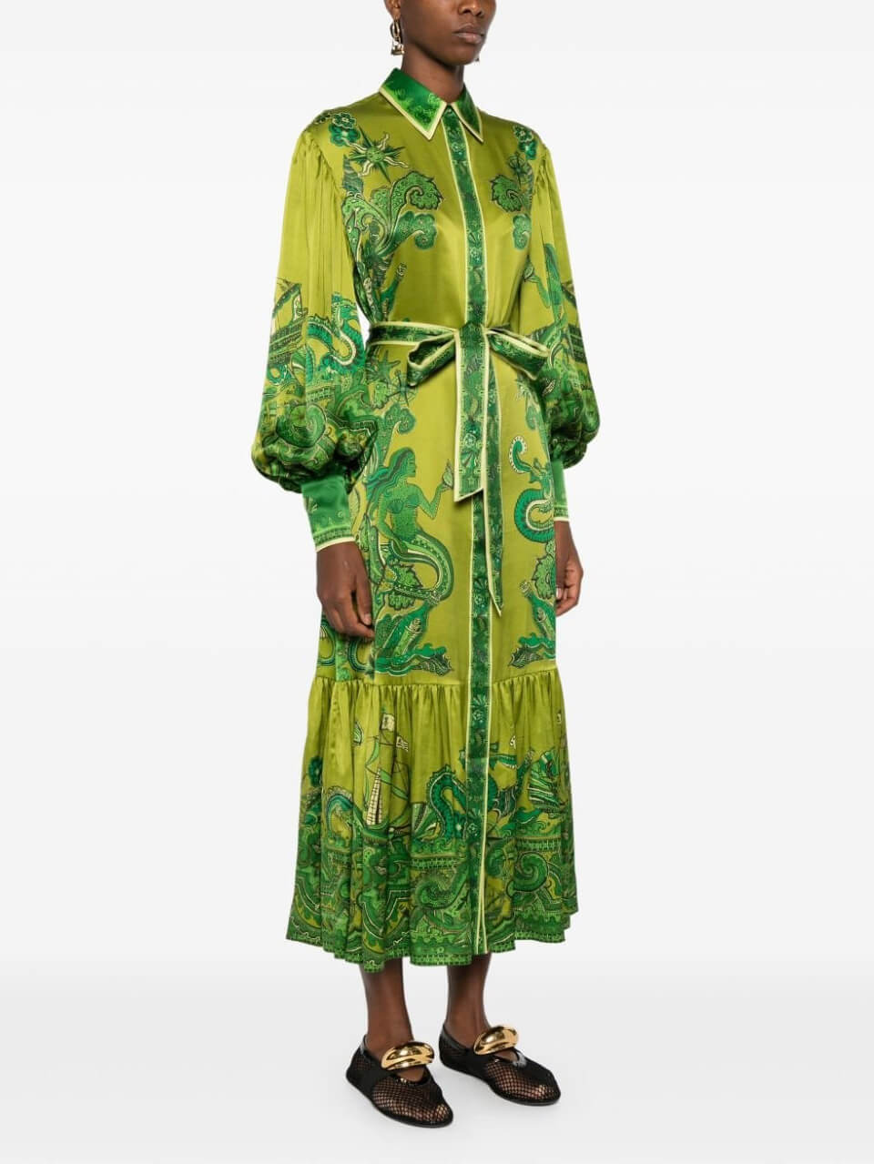 Exquisite Graphic Print Single-breasted Midi Dress