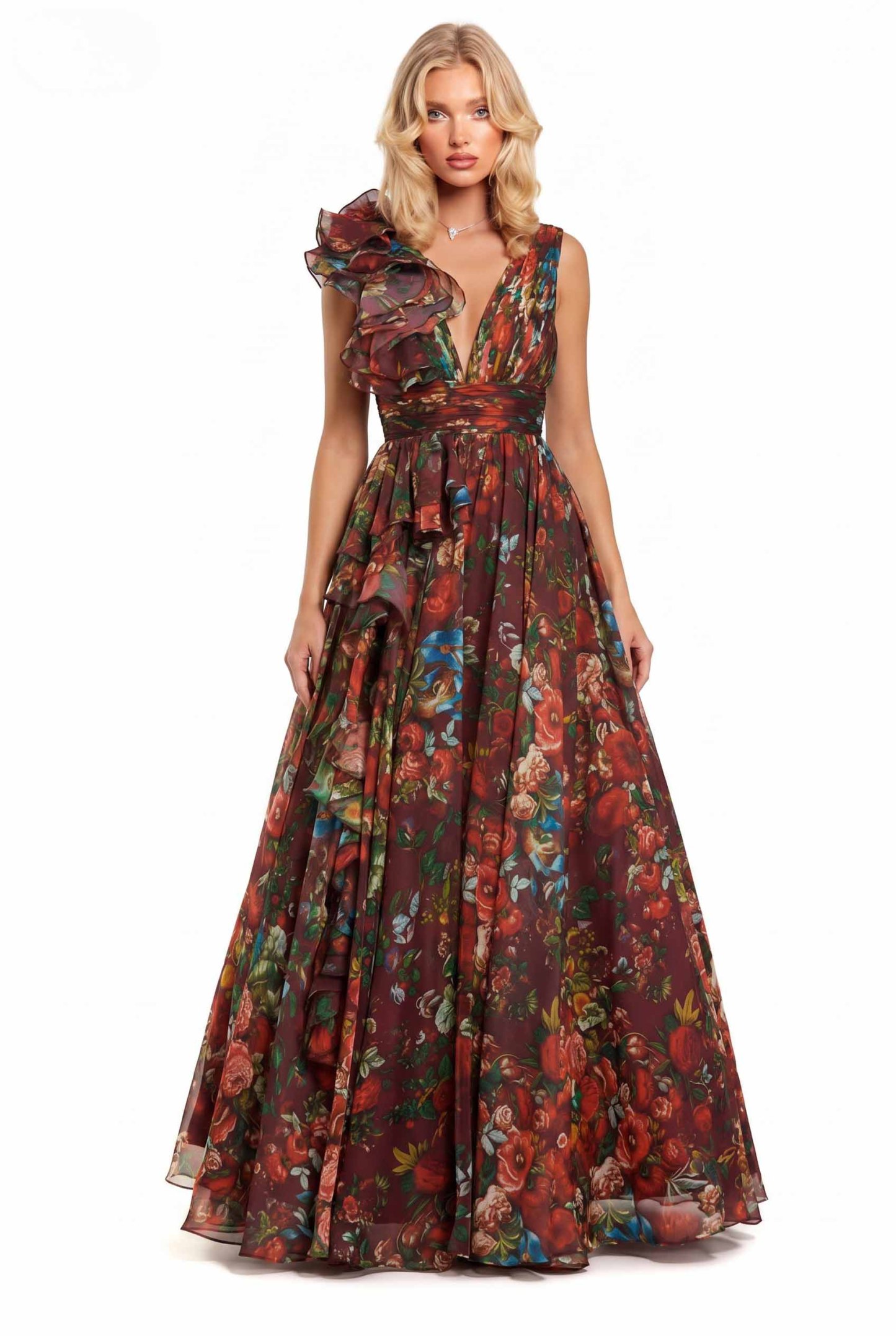 V-Neck Printed Maxi Dress