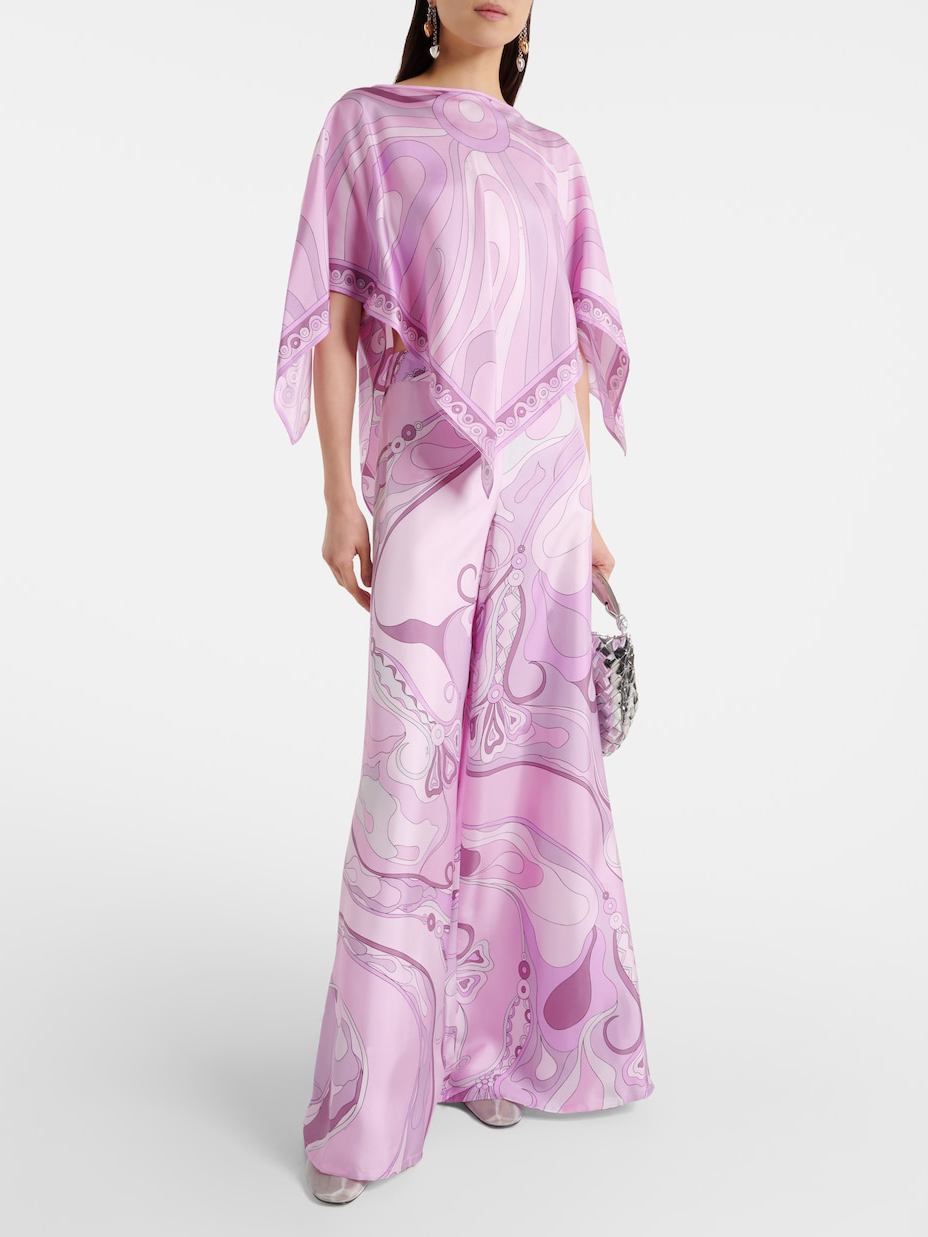 Exquisite Abstract Swirl Print Satin Asymmetric Hem Shirt
