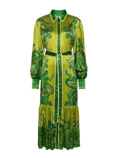 Exquisite Graphic Print Single-breasted Midi Dress