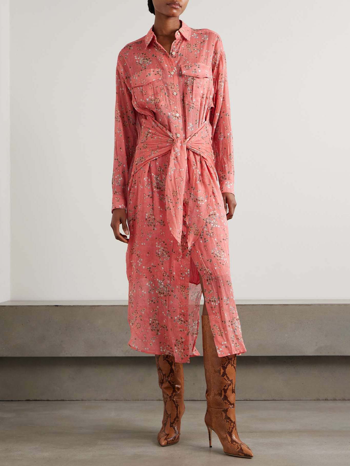 Exquisite Geometric Print Tie Shirt Midi Dress