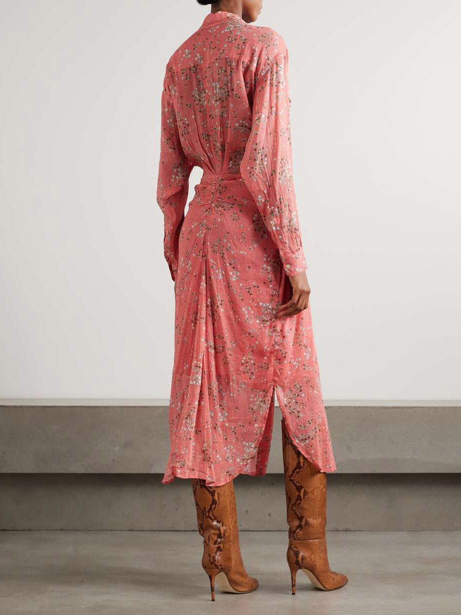 Exquisite Geometric Print Tie Shirt Midi Dress