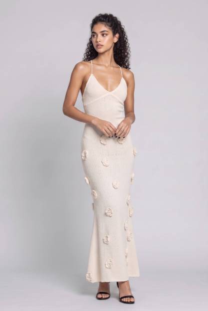 Knit Flower Strap Maxi Dress