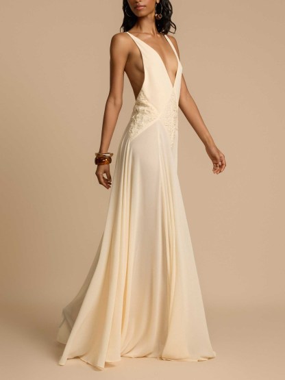 Elegant V-neck Flowy Maxi Dress