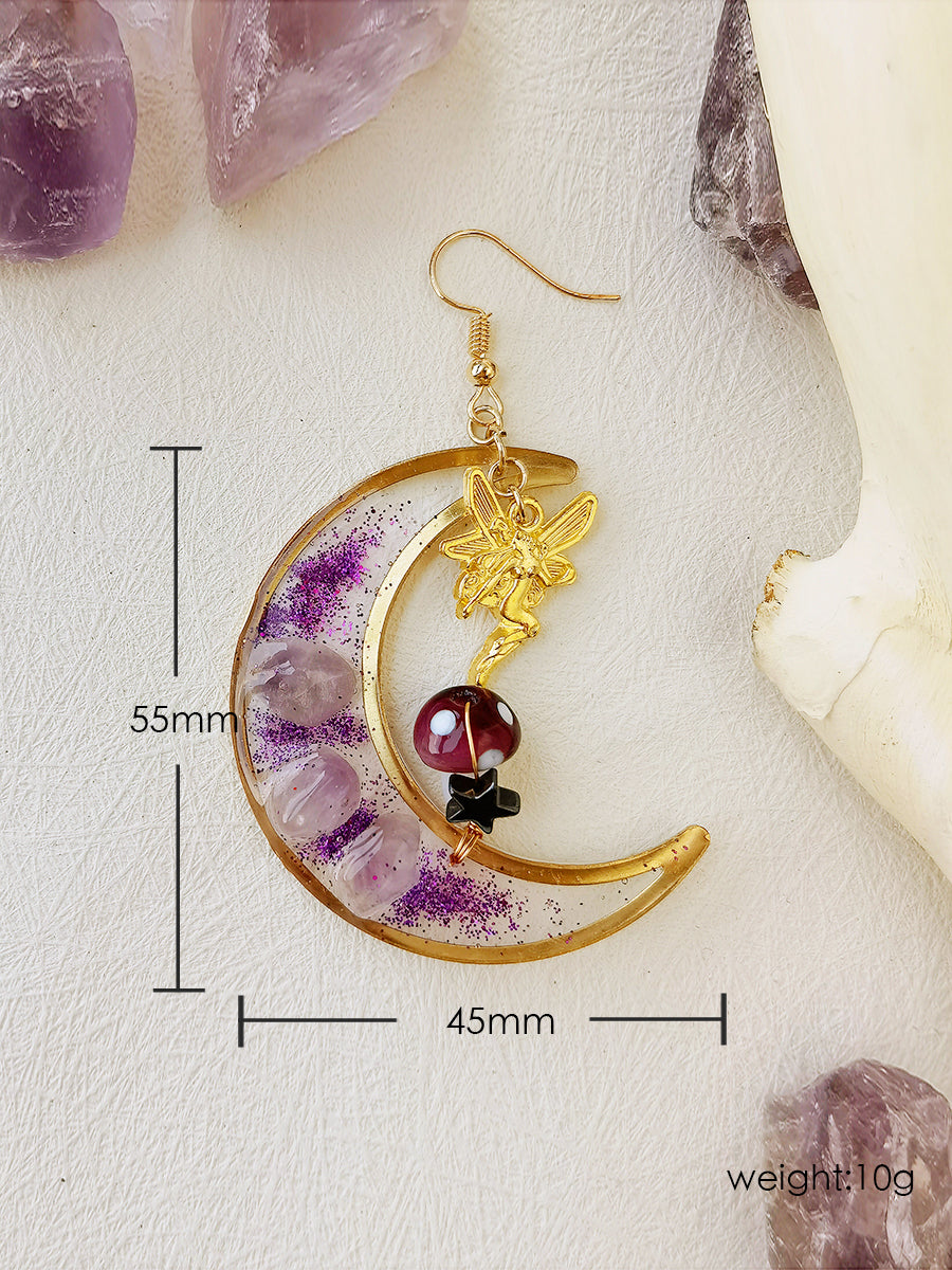 Purple Mushroom Fairy Woodland Earrings-Likemychoice