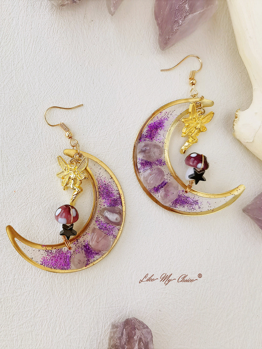 Purple Mushroom Fairy Woodland Earrings-Likemychoice