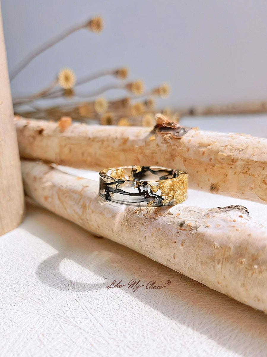 Handmade Dried Flower Gold Foil Colorful Resin Ring