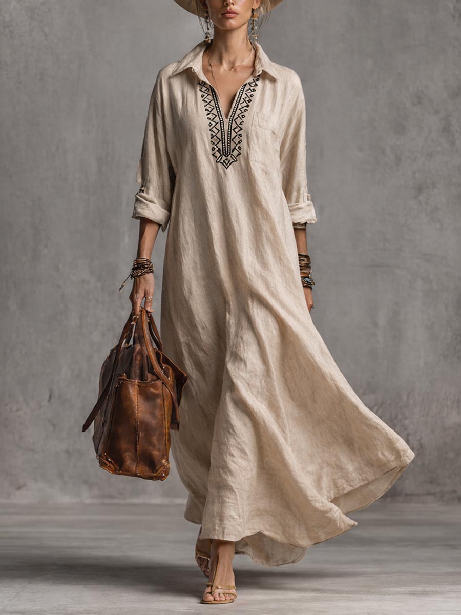 Casual Loose Embroidered Maxi Dress