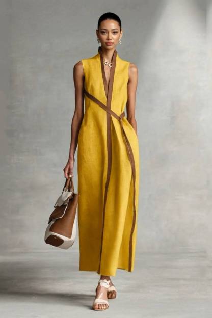 Stand Collar Lace-up Maxi Dress