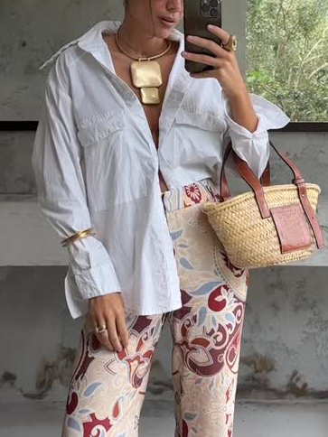 Casual Oversized White Button-Up Shirt