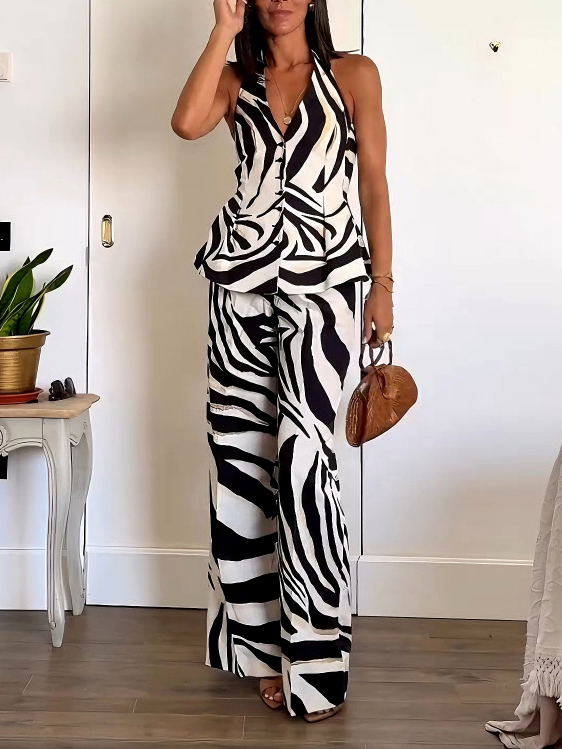 Casual Zebra Print Wide-leg Pants