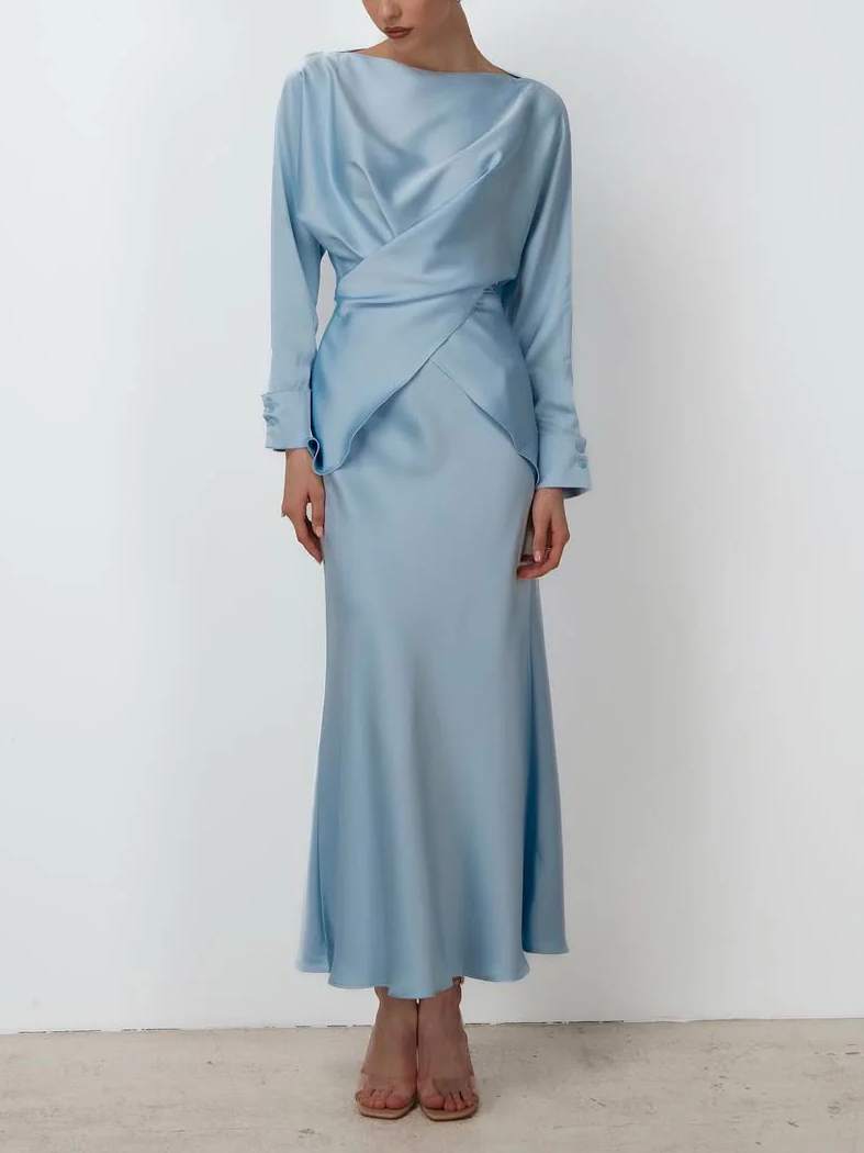 Elegant Asymmetrical Satin Long-sleeved Shirt