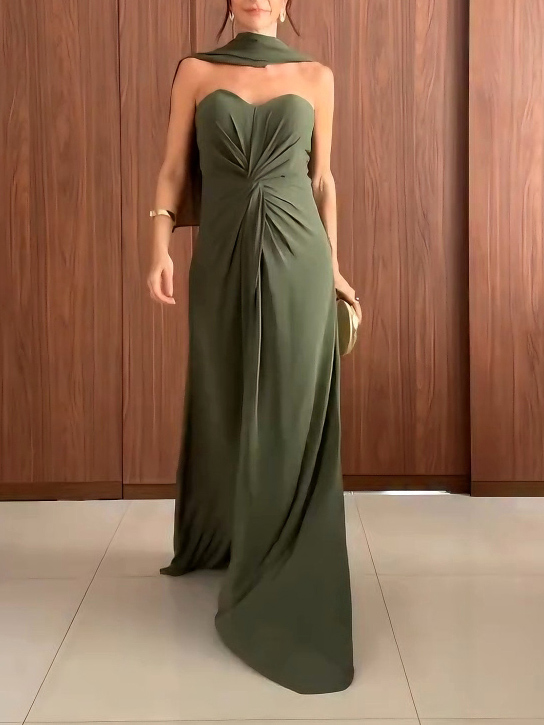 Elegant Twist Pleated Wrap Neck Party Maxi Dress