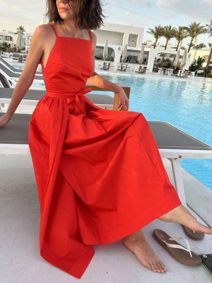Unique Side Slit Lace-Up Pocket Vest Dress
