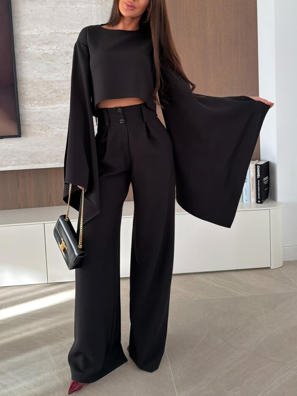 Exquisite Asymmetrical Flared Sleeve Loose Top