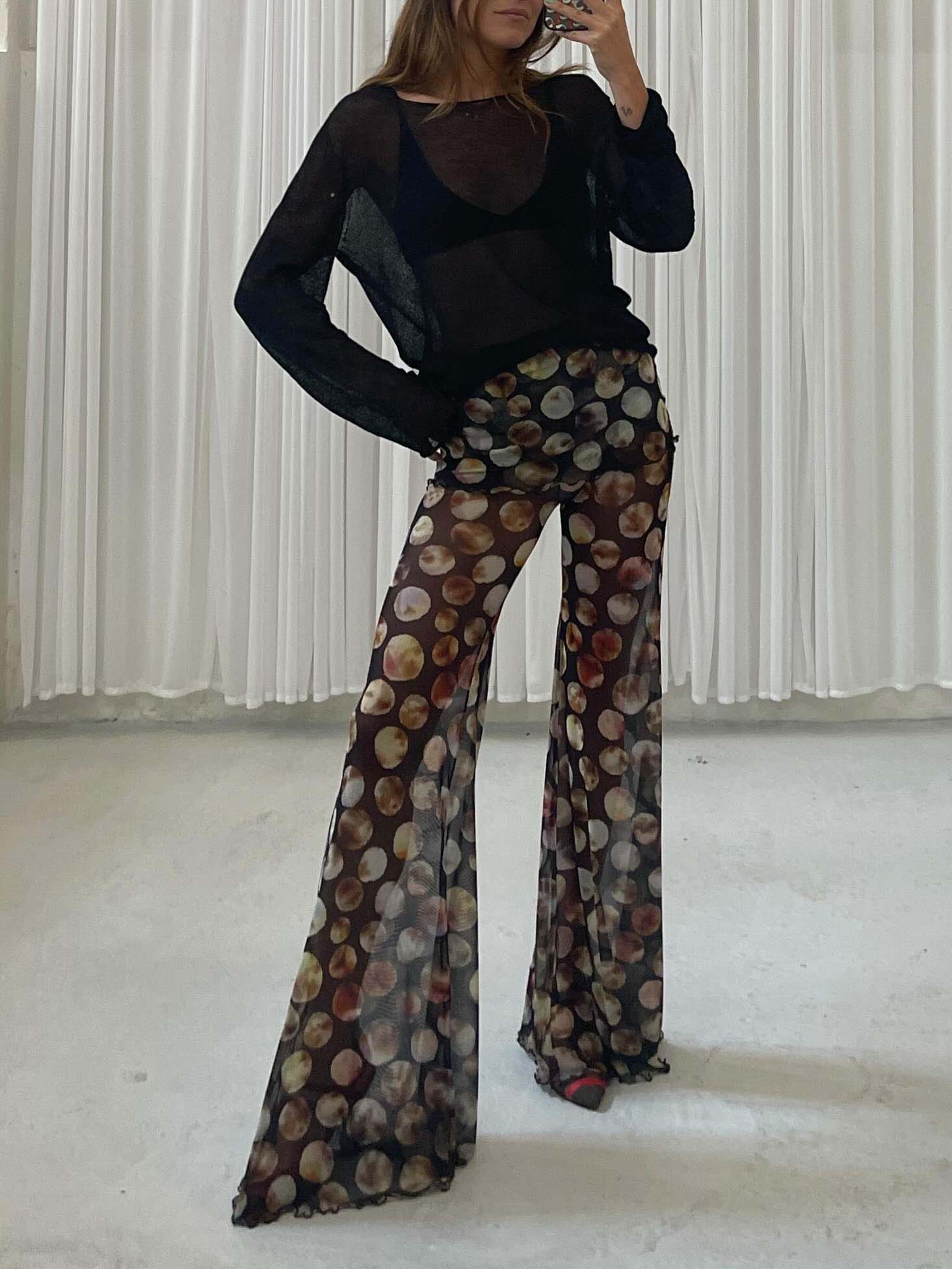 Exquisite Mesh Print High-waisted Flared Pants