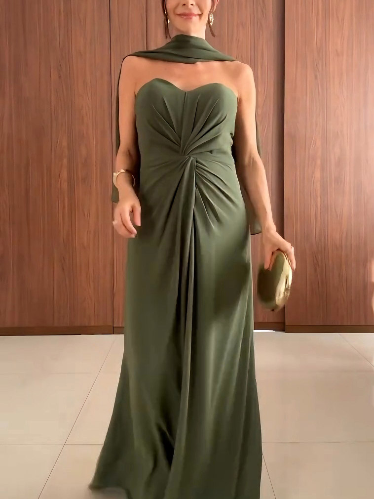 Elegant Twist Pleated Wrap Neck Party Maxi Dress