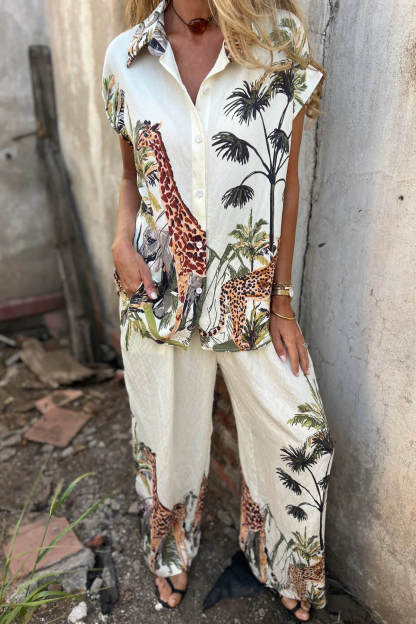 Unique Jungle Print Loose Button-Down Shirt