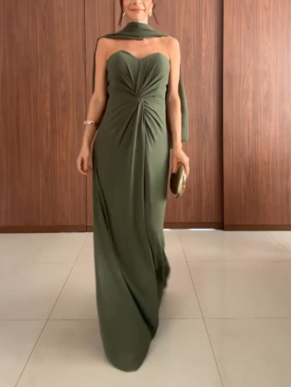 Elegant Twist Pleated Wrap Neck Party Maxi Dress