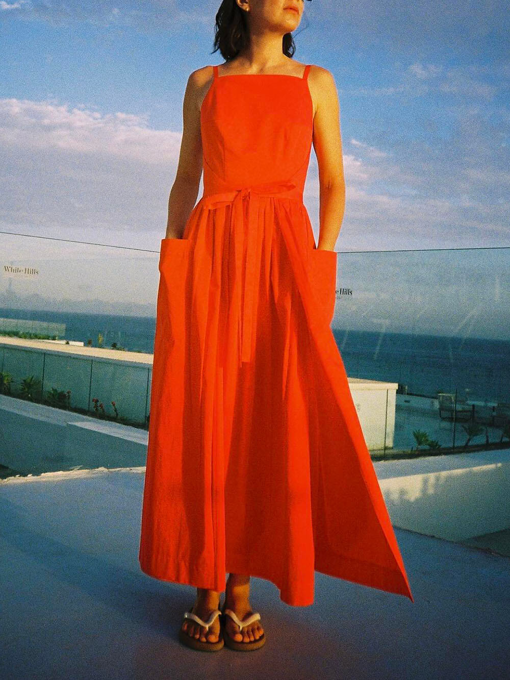 Unique Side Slit Lace-Up Pocket Vest Dress