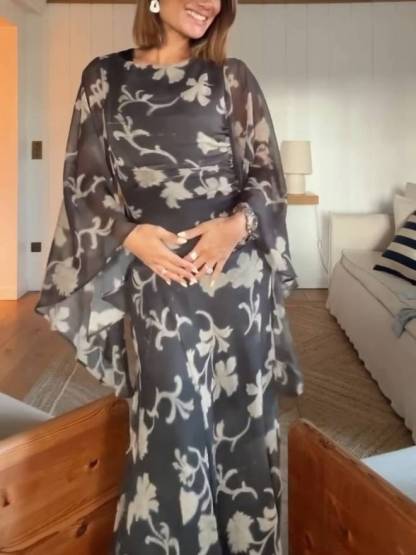 Flare Sleeve Printed Dress