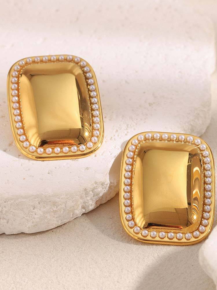 Vintage Pearl Decorated Square Earrings