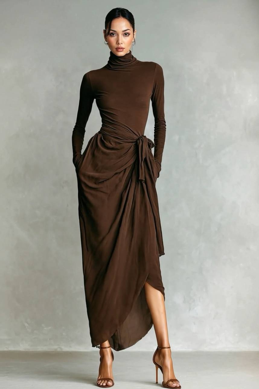 High Neck Lace-Up Side Slit Dress