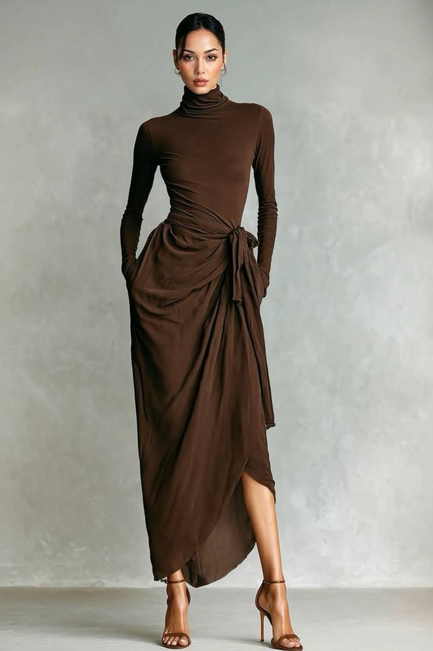 High Neck Lace-Up Side Slit Dress