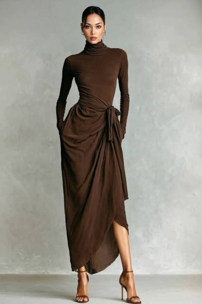 High Neck Lace-Up Side Slit Dress