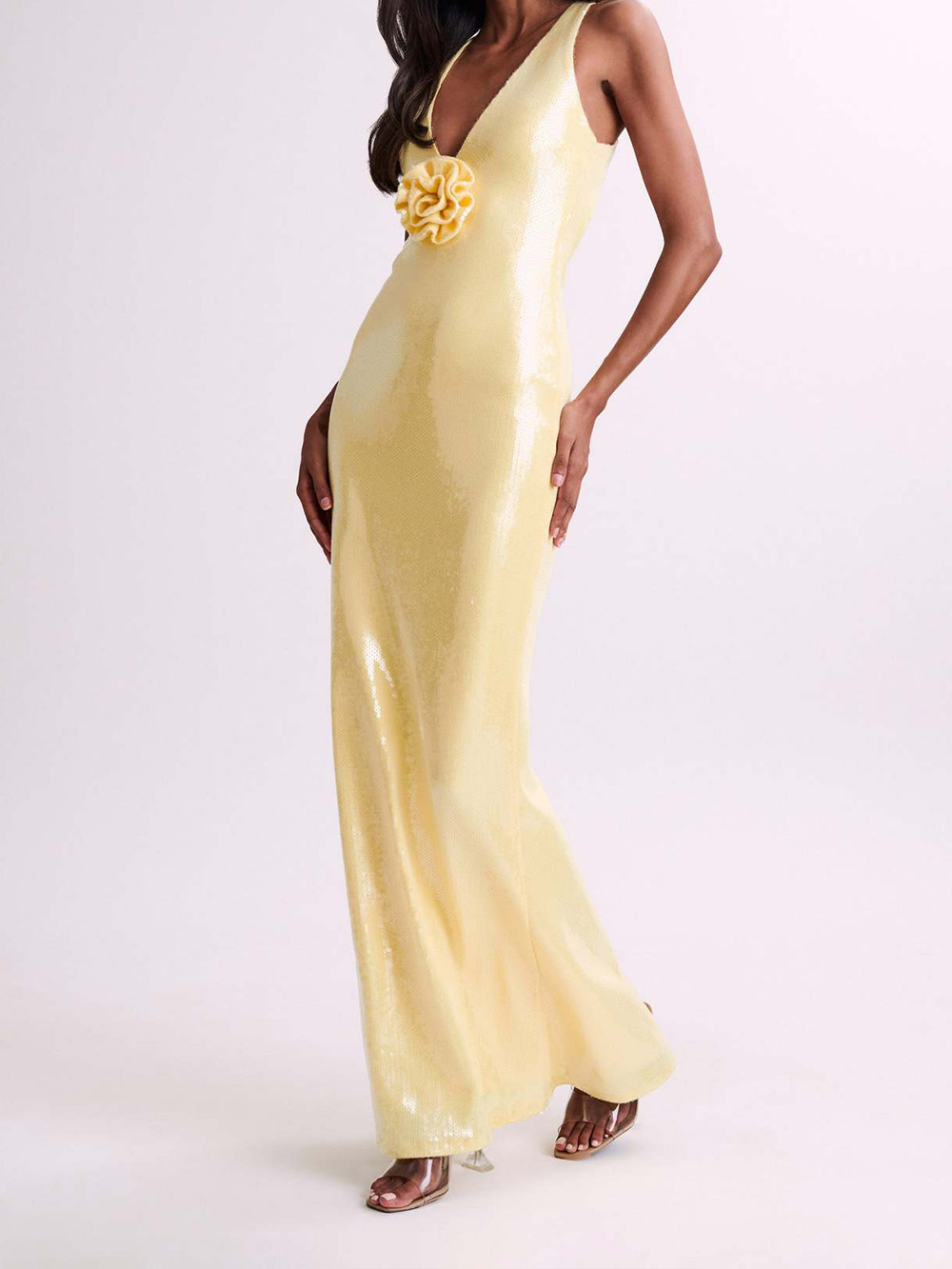 Sexy Hollow Sequined Slit Maxi Dress