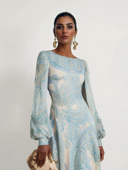 Elegant Paisley Print Chiffon Maxi Dress