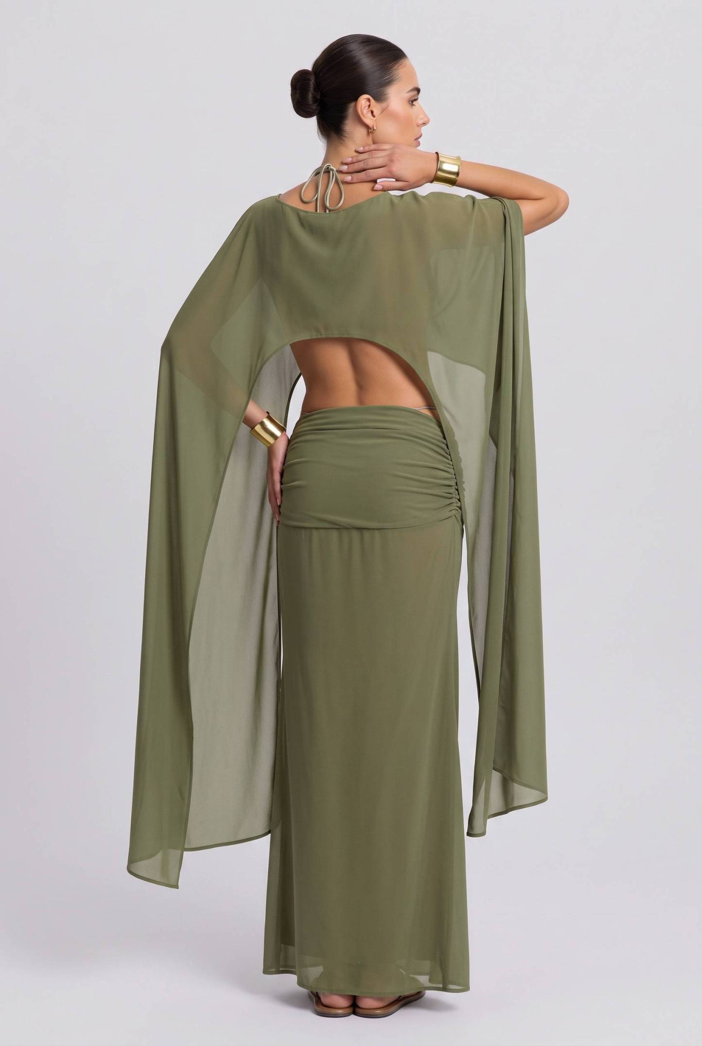 Long Sleeve Top & Pleated Long Skirt Set-Bohemian Beach Vacation Suit