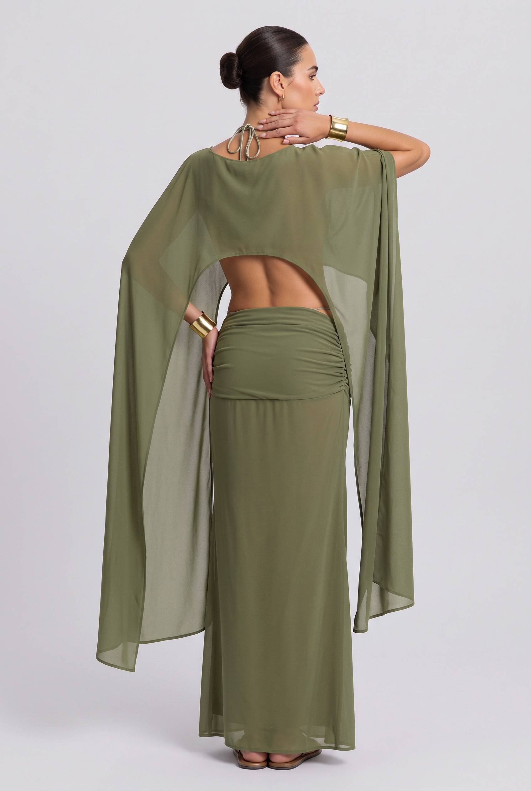 Long Sleeve Top & Pleated Long Skirt Set-Bohemian Beach Vacation Suit
