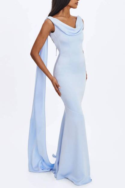 Dick Collar Open-Shoulder-Strap Fishtail Long Gown